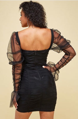 Black Bondage Mesh Overlay Mini Dress