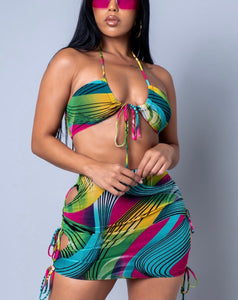 Multi-Color Two Piece Mini Skirt Set
